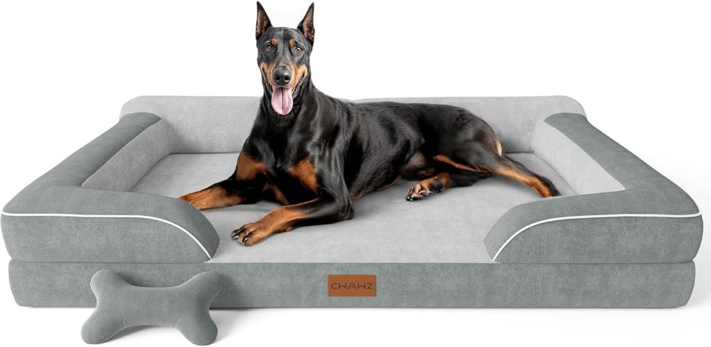 CWAWZ XXL Dog Bed for Extra Large Dogs, Giant Orthopedic Dog Bed with Cooling Gel Memory Foam, Waterproof Pet Bed with Removable Washable Cover, Pet Sofa bed Dutch Velvet with Bone Toy, Light Gray CWAWZ XXL Dog Bed for Extra Large Dogs, Giant Orthopedic Dog Bed with Cooling Gel Memory Foam, Waterproof Pet Bed with Removable Washable Cover, Pet Sofa bed Dutch Velvet with Bone Toy, Light Gray