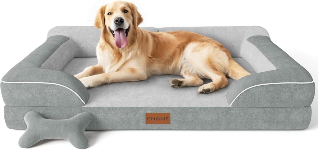 CWAWZ XXL Dog Bed for Extra Large Dogs, Giant Orthopedic Dog Bed with Cooling Gel Memory Foam, Waterproof Pet Bed with Removable Washable Cover, Pet Sofa bed Dutch Velvet with Bone Toy, Light Gray CWAWZ XXL Dog Bed for Extra Large Dogs, Giant Orthopedic Dog Bed with Cooling Gel Memory Foam, Waterproof Pet Bed with Removable Washable Cover, Pet Sofa bed Dutch Velvet with Bone Toy, Light Gray