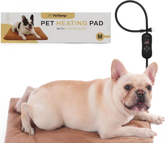Pet Heating Pad for Cats and Dogs, Heated Cat Bed & Dog Heating Pad with 5 Temperature Levels, Waterproof Heated Pet Mat with Timer, Auto Power-Off and Chew Resistant Cord, 20” x 16”